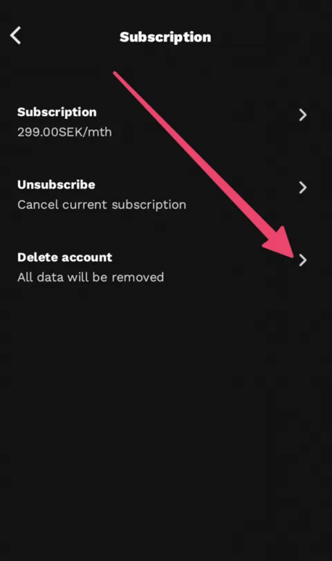 Delete account under Subscription